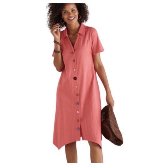 Soft Surroundings Danielle Dress Size Small Petite Coral Orange Mixed Buttons - Picture 1 of 13